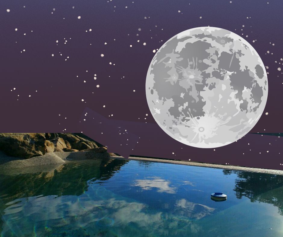 NOCHES DE ASTRONOMÍA observación de la luna creciente en la piscinan de la luna en la piscina