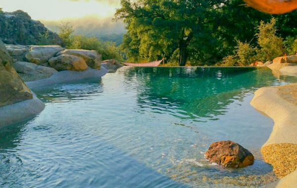 Beginning of the bathing season. swimming pool in nature